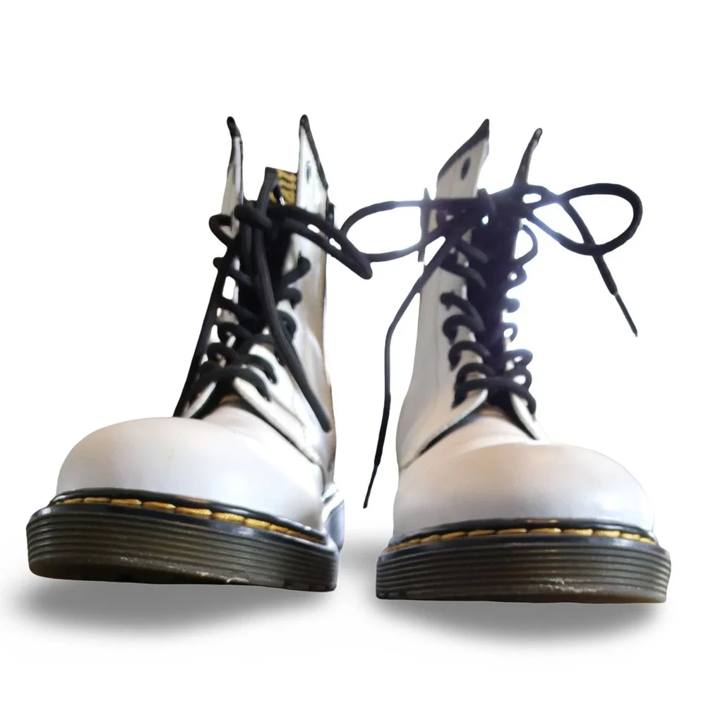 Dr. Martens 1460 Y White Leather Boots Youth Size 5 Women 6 Side Zip‎ Combat Doc